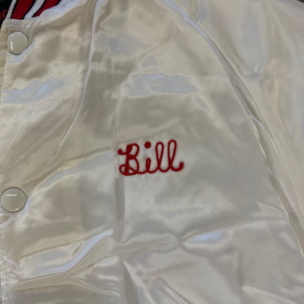 Vintage Saints & Spinners Amarillo Texas Satin Bomber Jacket Spinning Top Club - Picture 3 of 4